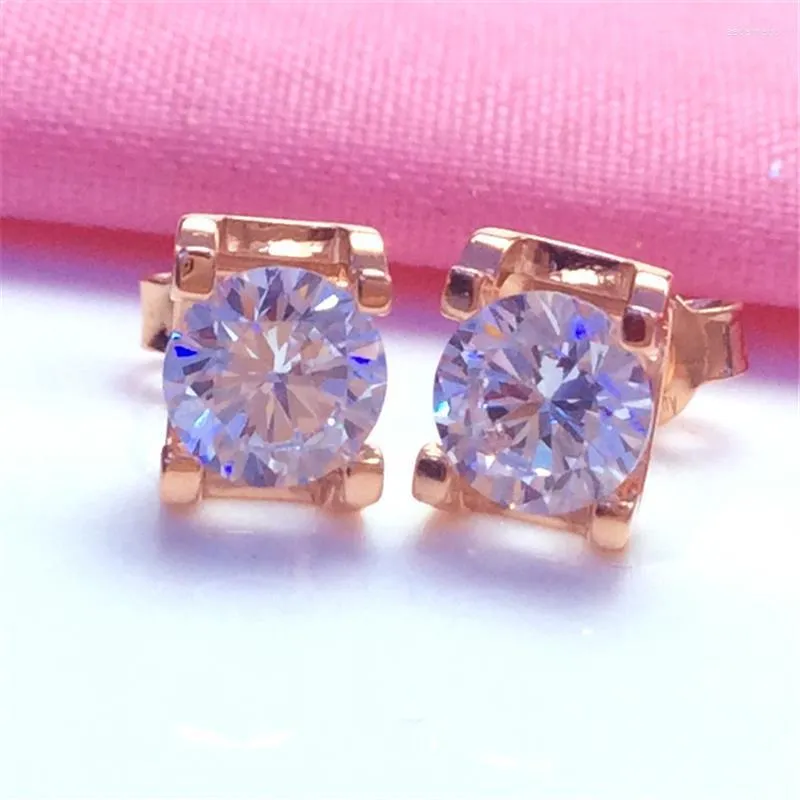 Studörhängen 585 Purple Gold Inlaid Simple Crystal Geometric for Women14K Rose Ear Studs Classic Fashion Party Jewelry