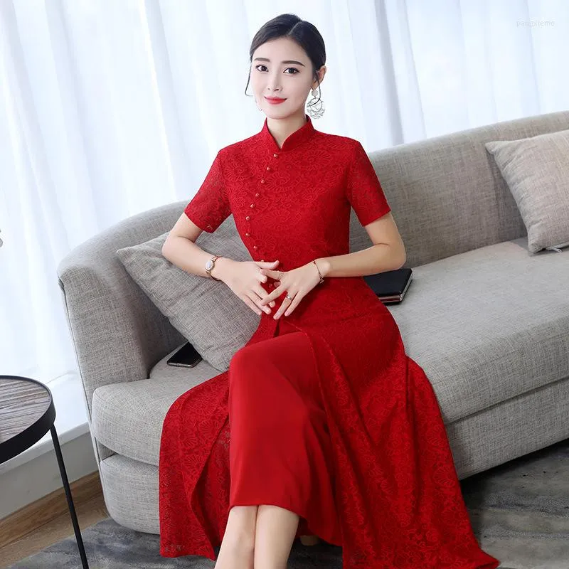 Ethnische Kleidung Spitze Cheongsam Lange Qipao 2023 Frühling Kleid Große Größe Seide Abend Party Kleid Traditionelle Chinesische Frauen Kleider