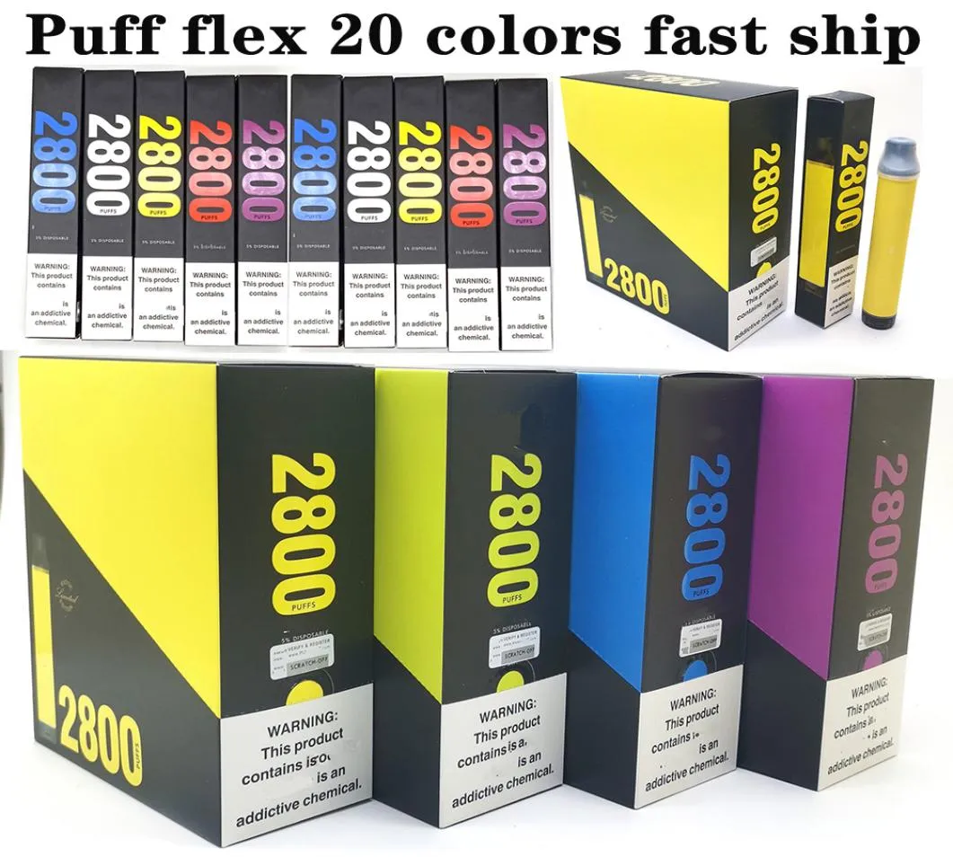 50pcs 2 Puff Flex 2800PUFFS Dispositivo de vape de cigarro descartável e com bateria de 850mAh 8ml POD Cartuctidge 2800 Puffs Ship8906884