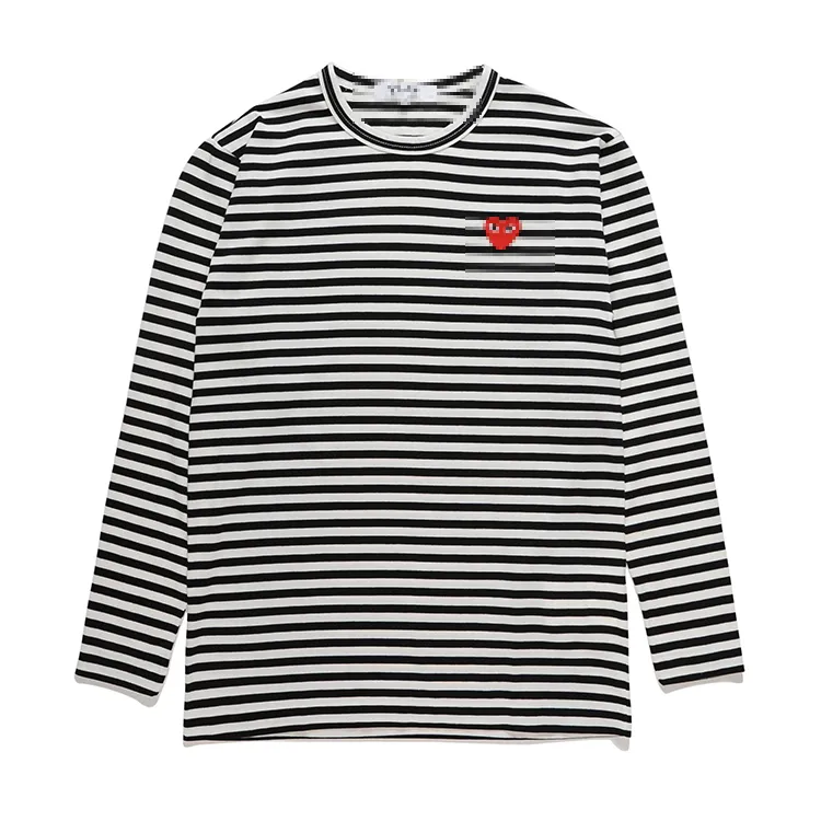 Tasarımcı Tee Erkek Tişörtleri CDG COM DES GARCONS Kırmızı Kalp T-Shirt Çizgili Siyah/Beyaz Uzun Kollu XL Kadın Tee