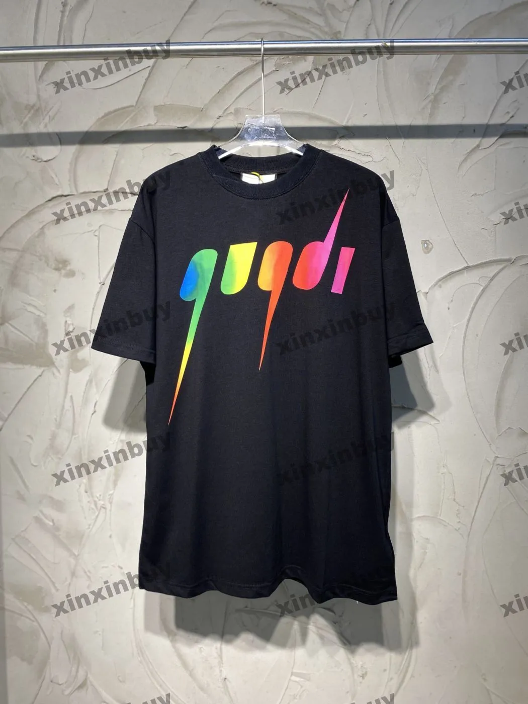 xinxinbuy T-shirt da uomo firmata 23ss Rainbow Gradient Letter Stampa manica corta in cotone da donna Nero Bianco blu kaki XS-L