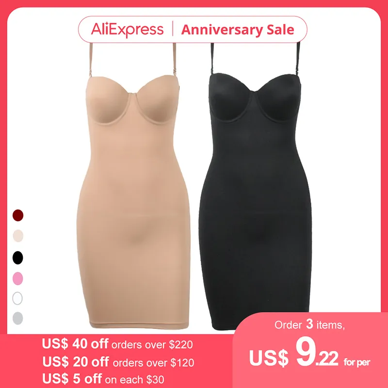 Shapers femininos emagrecem a moda completa Shapewear Slips nude reta Tube Corpo Mulheres Mulheres magras sob vestidos Underwire Cup Black 230325