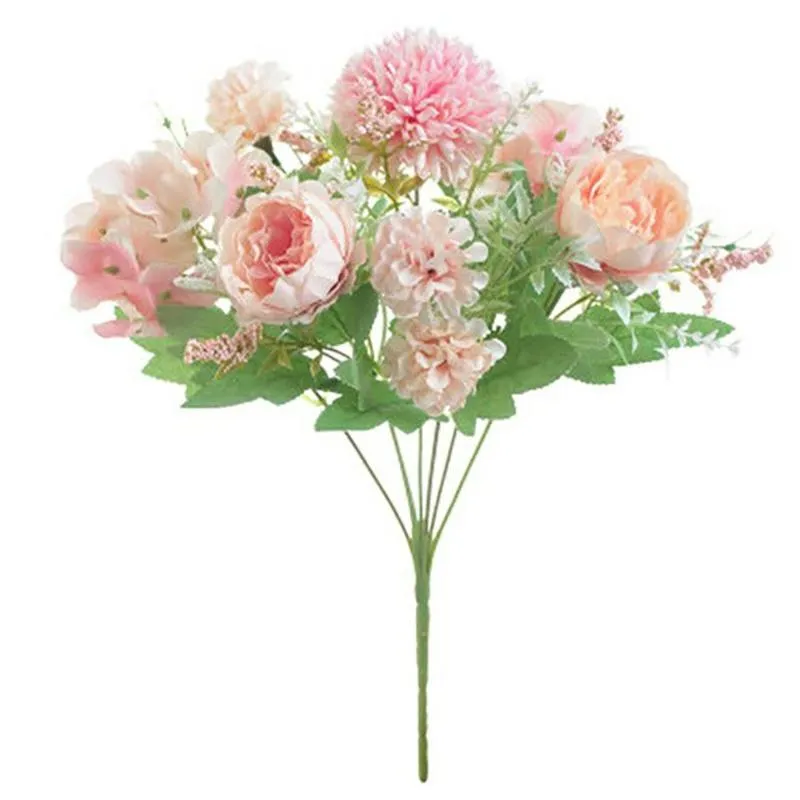 Testa di fiori decorativi Peonia di seta artificiale Ortensia finta Rosa Decorazioni per feste di nozze Ghirlande di fiori realistici floreali fai da te