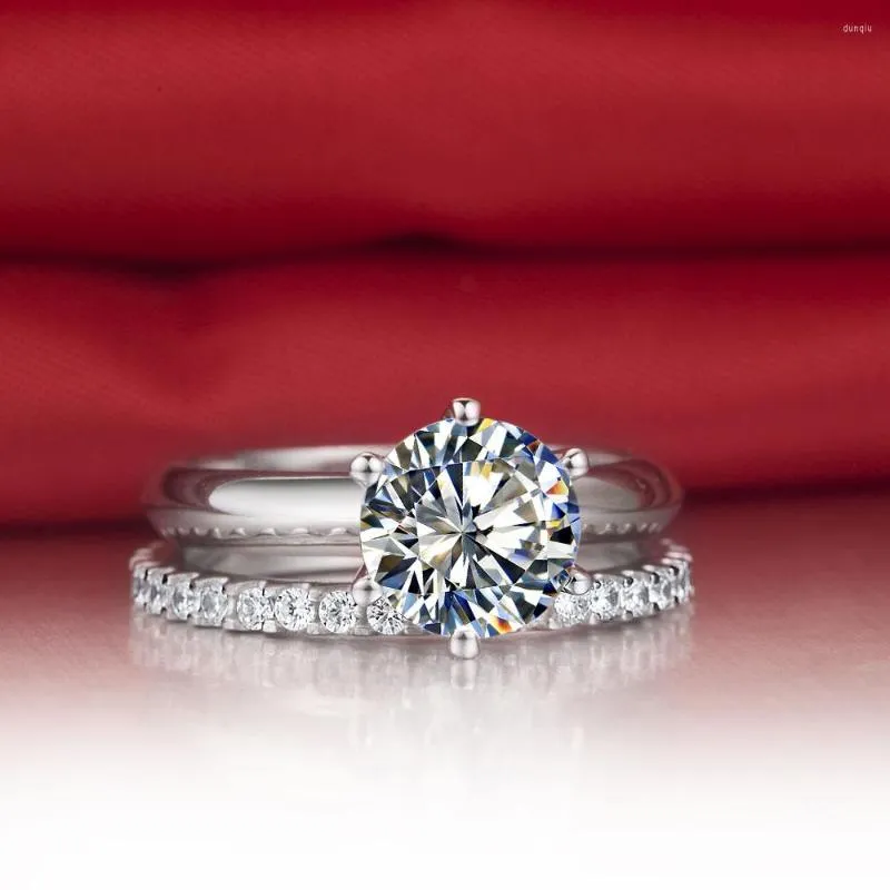Cluster Rings 14K White Gold AU585 Jewelry Custom 1:1 Copy 1CT Round Cut Diamond Engagement Ring 0.23ct Wedding Band Female Set