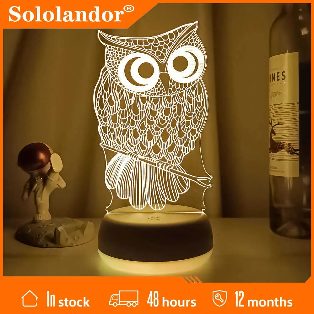 Nattljus 2022 Nyaste nattljus 3D LED Night Light Creative Dining Table Bedside Lamp Romantic Owl Lamp Children Home Decoration Gift P230325