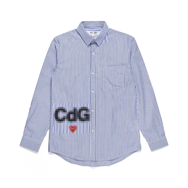 Designer Men's Casual Shirts Com des Garcons PLAY CDG Red Heart Striped Long Sleeve Blue/White Shirts Men