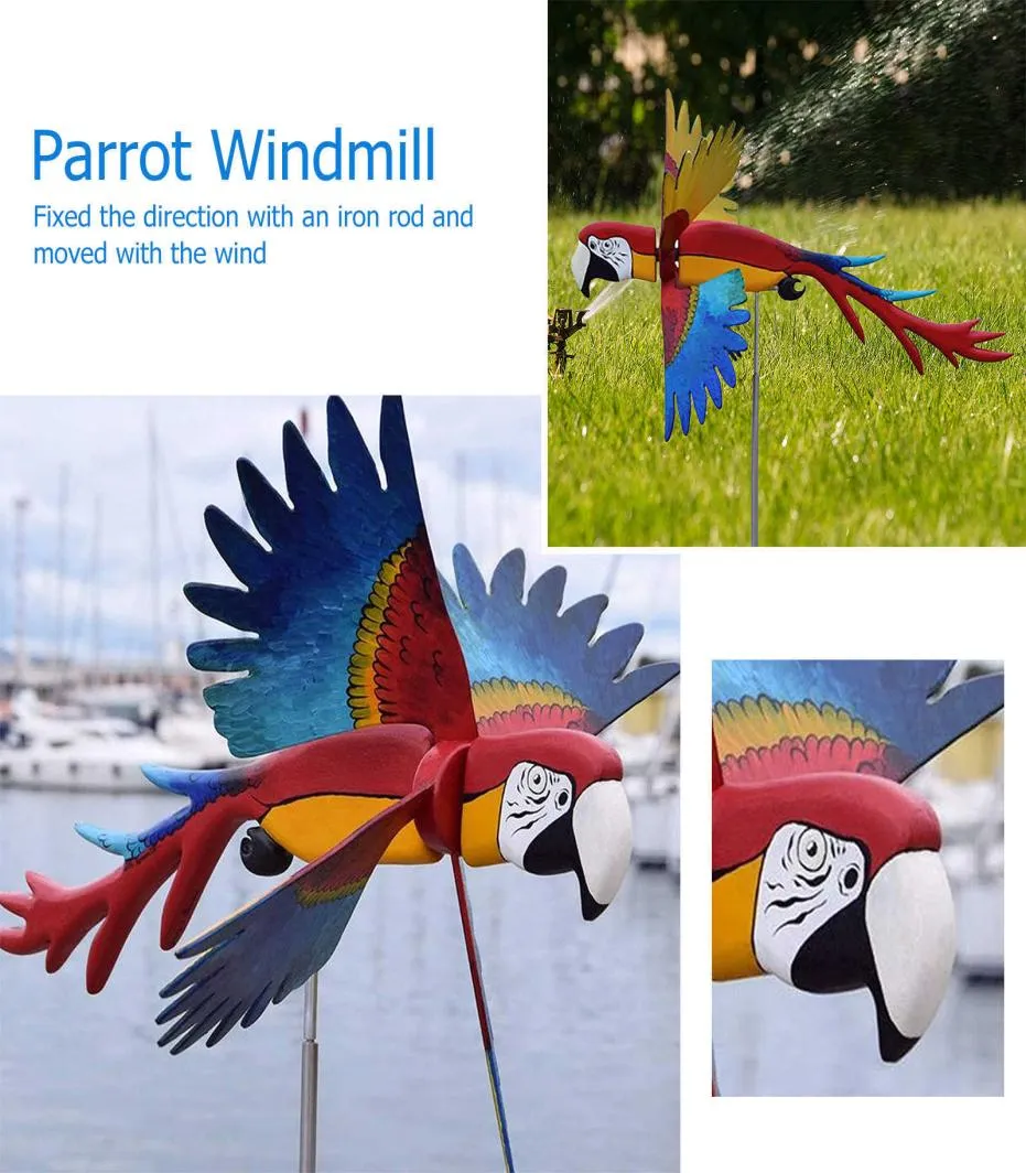 Whirligig Parrot Windmill Birds Wind Spinner Art Sculpture For Garden