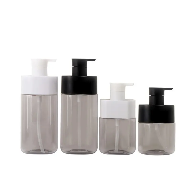 Cosmetic Packaging Plastic Empty Bottle 10oz 300ml 500ml White Black Lotion Press Pump Flat Round PET Clear Brown Shower gel Refillable Container