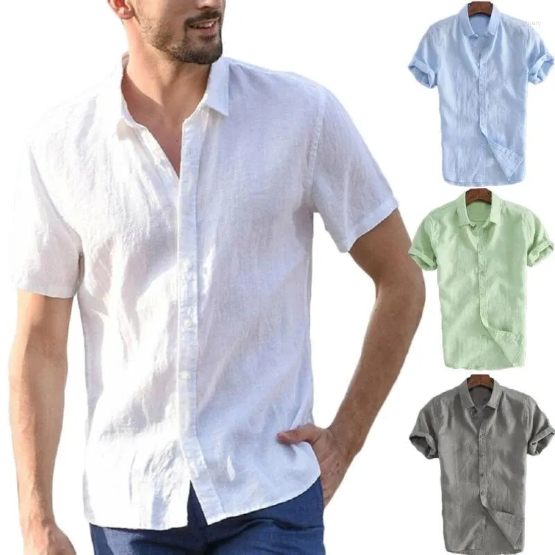 T-shirts homme Lino De Camisas Manga Corta Para Hombre Lisas Informales Sueltas Con Cuello Vuelto Blusa Transpirable Camisa Mascu