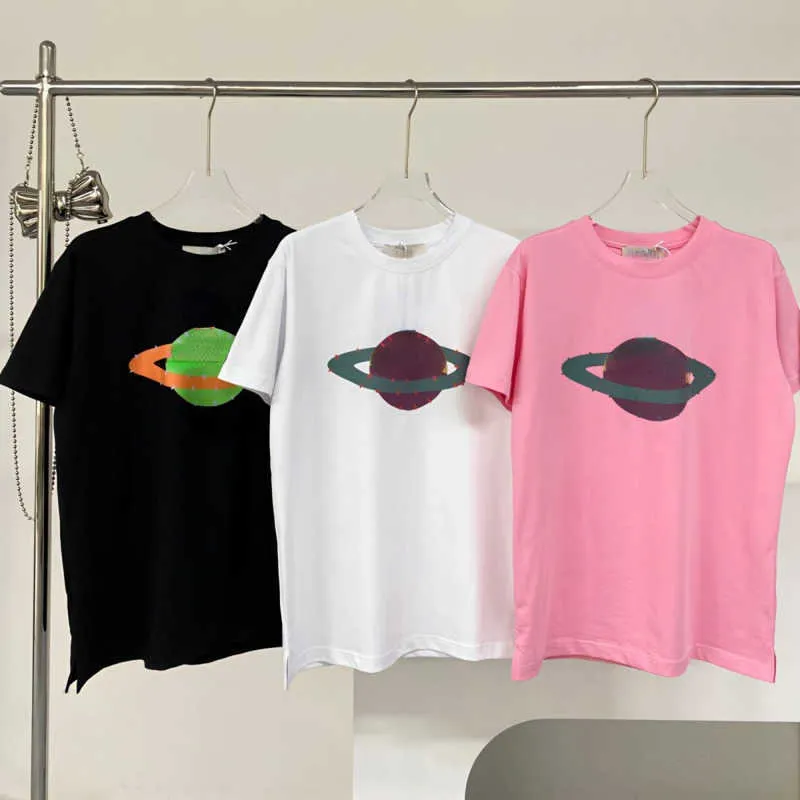 ABD Kod Giyim Erkek Kadın Kısa Kollu Tişört Saf Pamuk Sweatshirt Tasarımcı Tshirt Lüks Marka Kazak Yuvarlak Boyun Tee Moda Satürn T-Shirt