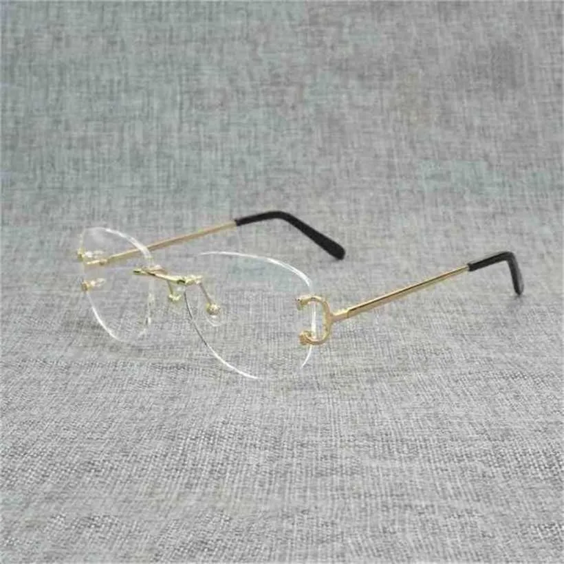 Kvinnors modedesigner solglasögon vintage Rimless Square Clear Men ovala trådglasögon Optisk metallram överdimensionerade glasögonkvinnor för att läsa oculos