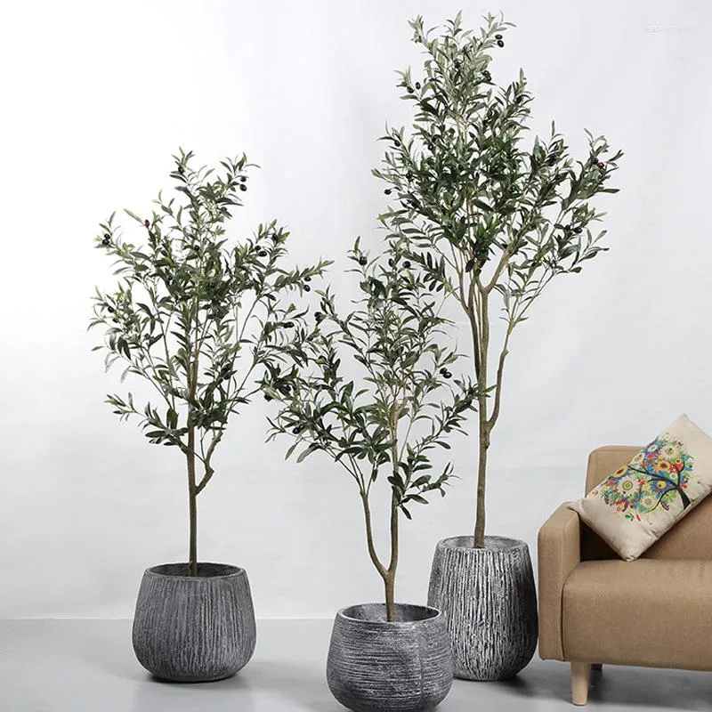 Flores decorativas 60-180 CM Plantas de olivo artificiales Bonsai Planta en maceta Macetas para el suelo Adornos de decoración interior