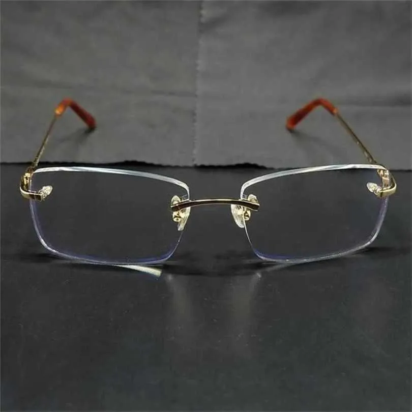 Mäns lyxdesigner Kvinnors solglasögon Rimless Clear Eye Frames Mens Transparenta Optiska glasögon Metal Deisgner Eyewear Fill Recept Glasseskajia