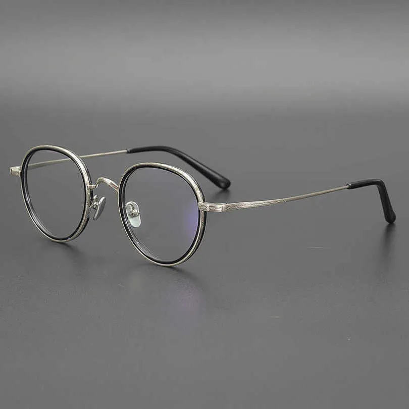 Lunettes de soleil de créateur de luxe pour hommes Lunettes de soleil pour femmes fabriquées à la main en herbe Fengling sculptée en titane pur Style de la République de Chine Xu Zhimo petit cadre rond