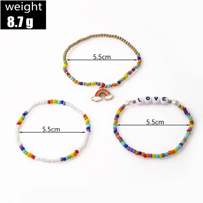 Bohemia regenboog bedelarmband ingesteld voor vrouwen kleur rijst kralen ketting liefde brief bangle meisjes boho sieraden cadeau