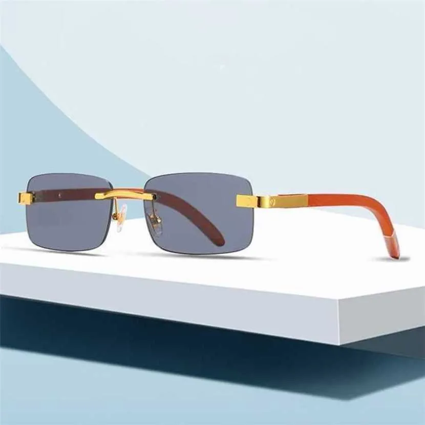 高級デザイナーNew Men's and Women's Sunglasses 20％オフスタイルの春の木製のトレンド多目的スクエアフレームレスストリート写真