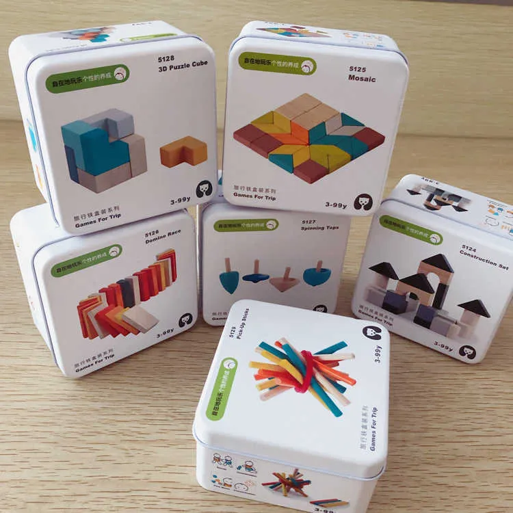 Barn träpussel domino tangram tidig inlärning utbildning underrättelse barn interaktiva spel leksaker med grossistlåda