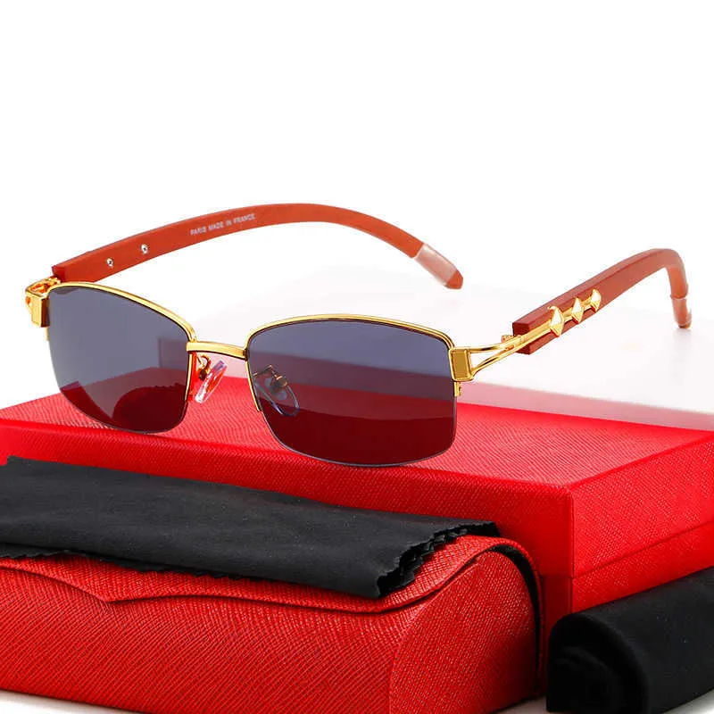 Luxury Designer New Men's and Women's Sunglasses 20% Off metal diamond half-frame business wooden leg glasses