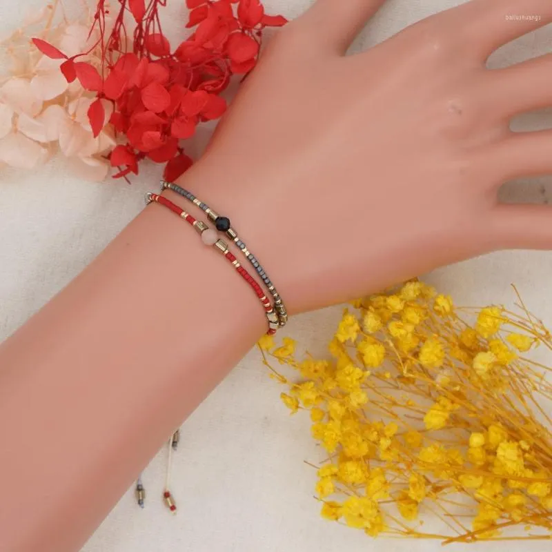 Strand Style Ethnique Coloré Semi-précieux À La Main Perlé Bracelet Pierre Naturelle Riz Fête D'anniversaire Bijoux Cadeau Acces