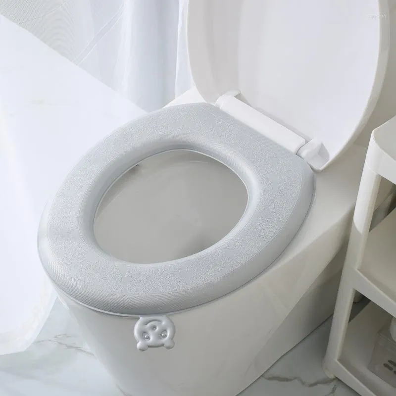 Toilet Seat Covers EVA Winter Warm Cover Closestool Mat Bathroom Accessories Knitting Pure Color Soft O-shape Pad Bidet 02