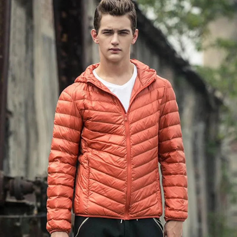 Men's Jackets Mens Hooded Coats Orange Color Warm Duck Down Filler Fashion Light Thin Style 2023 Spring/Autumn Male Basic Size:S-5XL