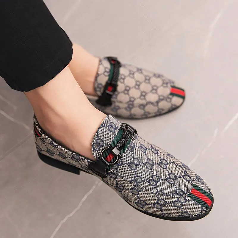 Luxury Printed Pattern Mens Loafer Dress Shoes Genuine Leather Oxfords ...