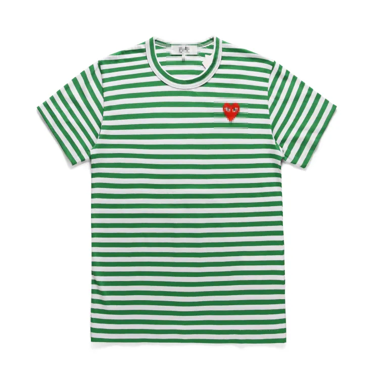 Designer TEE T-shirts pour hommes CDG Com Des Garcons PLAY T-shirt à manches courtes coeur rouge rayé vert/blanc taille XL