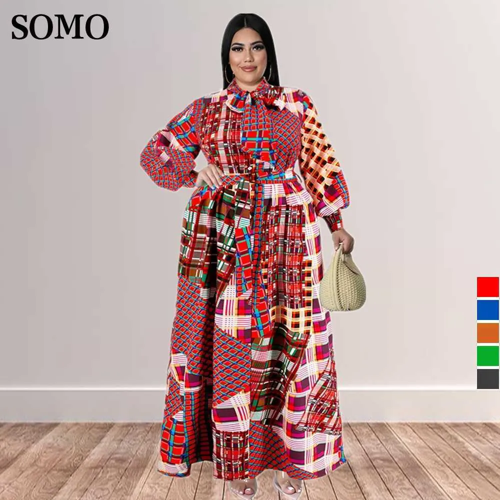 Plus Size Dresses Somo Elegant Chic Women Large Fashion Printed Maxi Long Dress Autumn Clothes Wholesale Dropshipping 230307