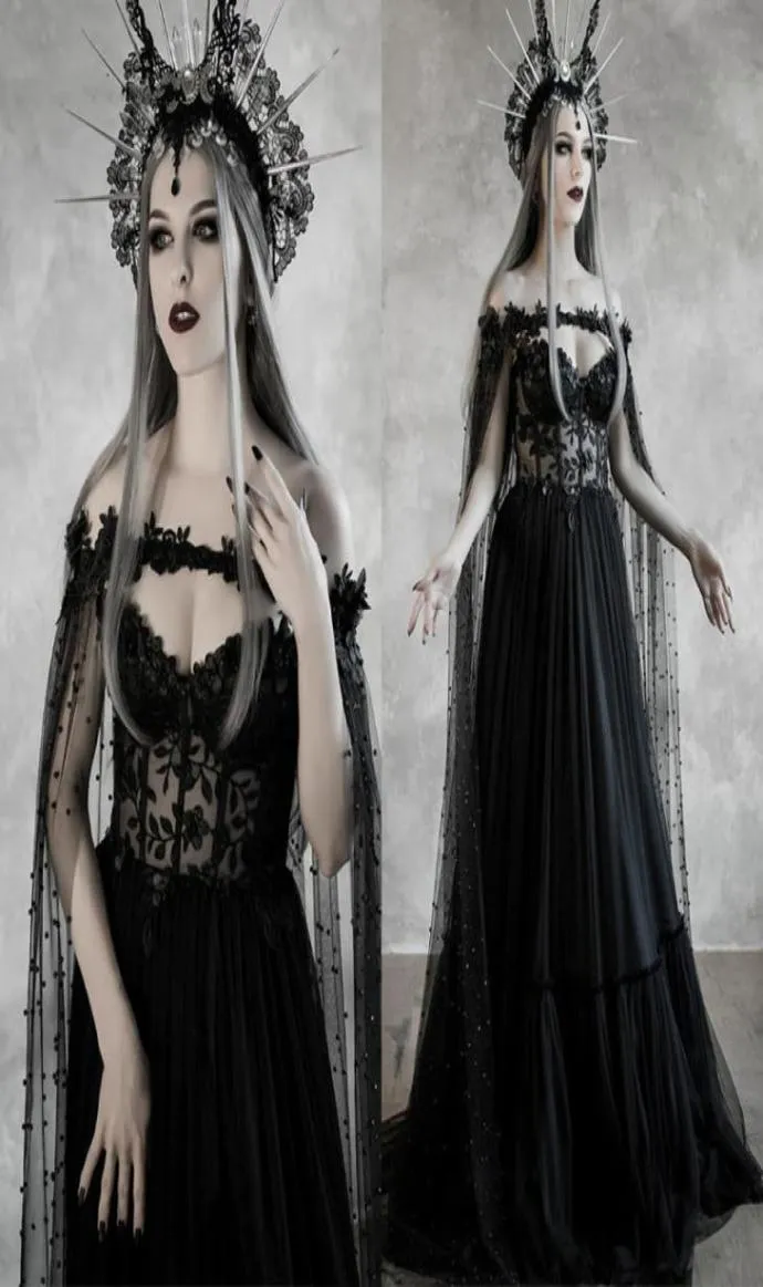 Dark Fairytale Gothic Black Wedding Dress With Cupped Corset Bodice ...