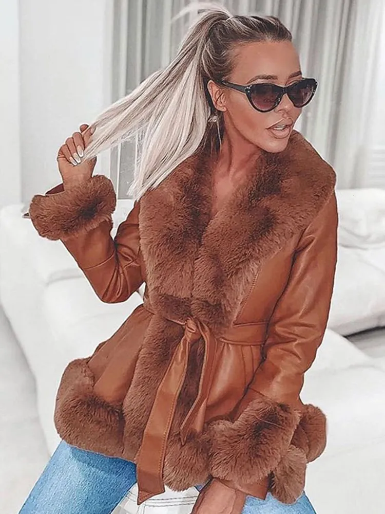 Elina Womens PU Leather Short Fashion Dress Jackets For Women With Tie Belt Elegant Side Pockets And Faux Fur Perfect For Ladies Style 230325 From Cong00 72.85 DHgate.Com