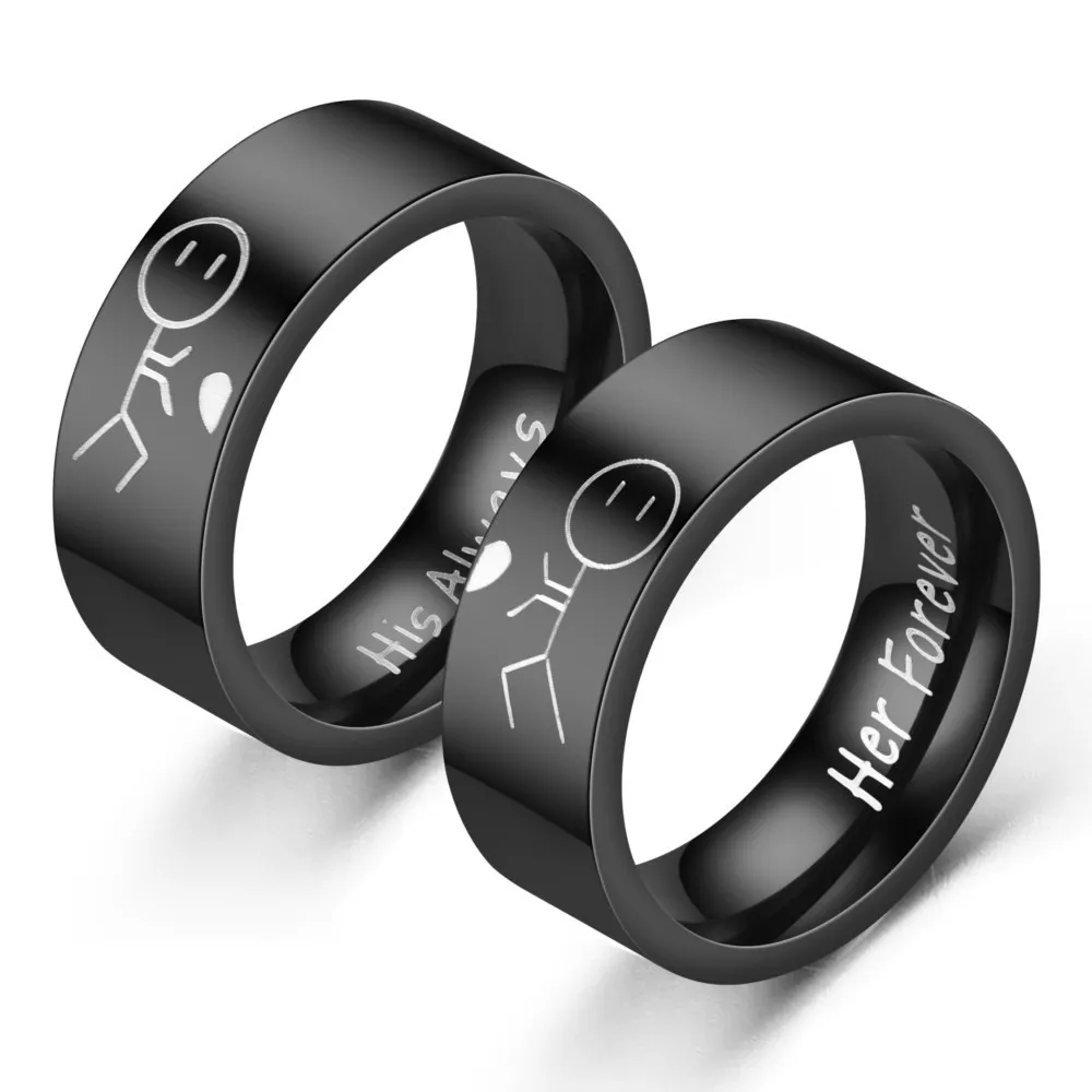 Zijn altijd haar voor altijd 8mm titanium ring eenvoudige liefde wegring hiphop paar's ring party sieraden cadeau