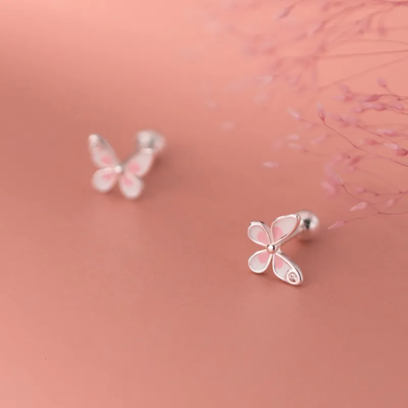 Stud 925 Sterling Silver CZ Zircons Butterfly Screw Back Earrings For Children Baby Girls Kid 7mmX5mm Tiny Mini Earring 230325