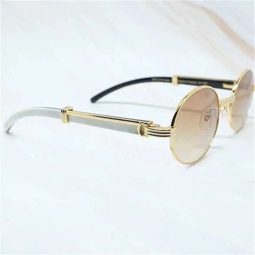 Luxury Designer High Quality Sunglasses 20% Off Classic Men White Buffalo Horn Frame Shades Brand Oval Round