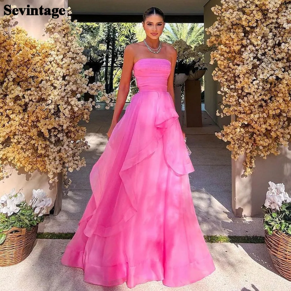 Abiti da festa Sevintage Pink Ruffles Prom Dresses Sweetheart Pieghe senza spalline Piano Lunghezza Abito da sera formale Donna Abiti da festa speciali 230325