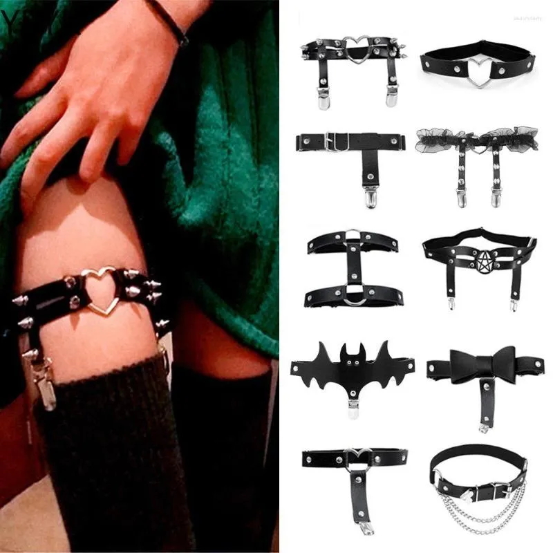 Fußkettchen Sexy Leder Liebe Strumpfband Elastische Bein Mädchen Frauen Harness Goth Zubehör Schwarz Gothic Niet Punk Fußkettchen Oberschenkel