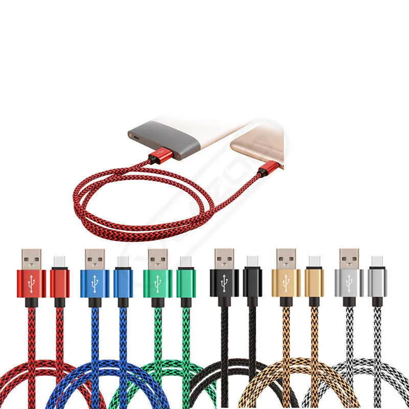 1m 3ft 2m 6ft 3m 10ft Metal Copper Micro USB Sync Sync Data Tito Cabo de carregamento de cordão Tipo-C universal para celular inteligente