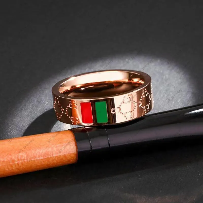 Designer GGlies Red and green bars 5mm ring titanium steel mens models womens models rose gold couple ring jewelry