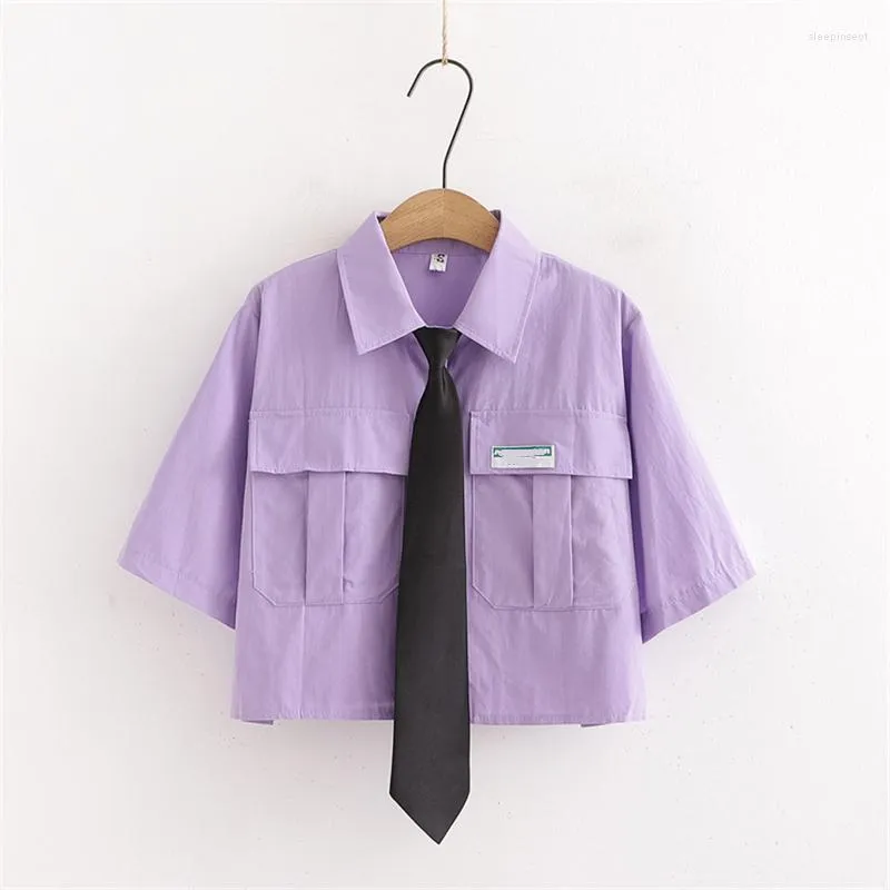レディースブラウス韓国のファッションパープル半袖シャツ