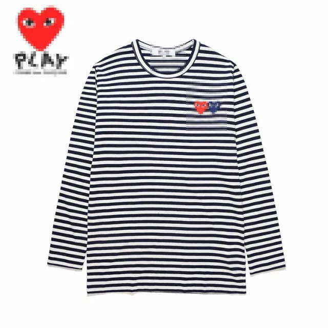 Designer tee mäns t-shirts cdg com des Garcons spelar röda dubbla hjärtan t-shirt randig svart/vit långärmad stor xl tee