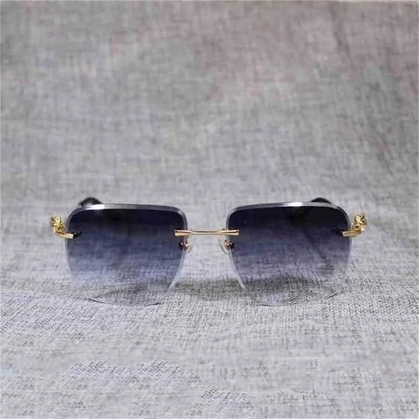 高級デザイナーの新しい男性と女性のサングラス30％オフヴィンテージリムレス特大の男性Oculos Leopard Square Metal Shade Cutting Lens Gafas for Outdoor