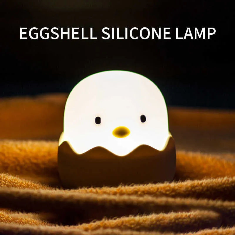 Nachtlichten Eierschaal Kip Siliconen Pat Lamp USB Night Light Lighting Nursing Light Tumbler Cartoon Egg Kinderen LED TAK LAMP P230325