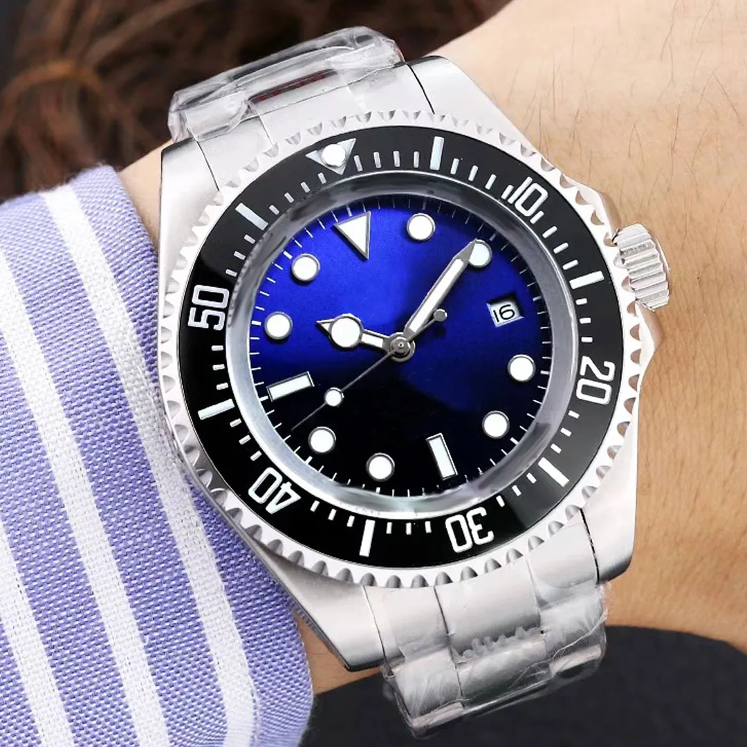 Designerski męski zegarek 44mm automatyczny zegarek z mechanizmem mechanicznym wszystkie przesuwane guziki ze stali nierdzewnej czarna ceramiczna tarcza prezent biznesowy zegarek montre de luxe
