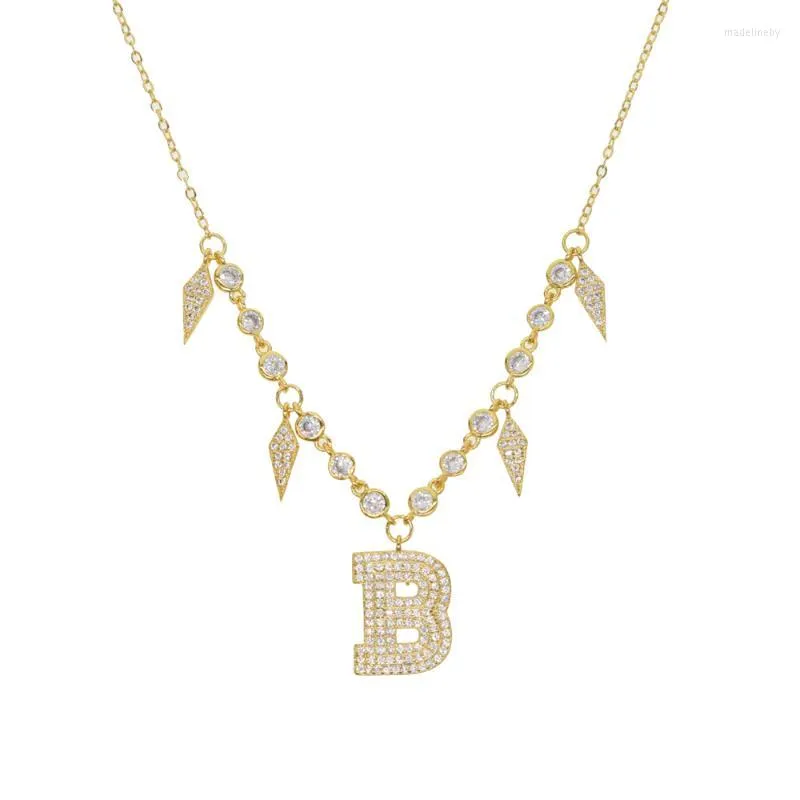 Chains Customize Letter B Pendant Cz Spike Charms Gold Filled Fashion Trendy Women Rock Punk Initial NecklacesChains