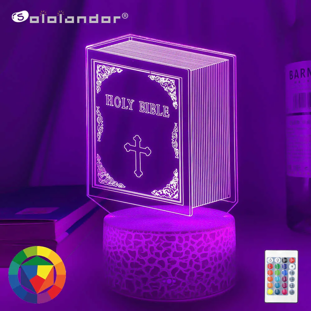 Gece Işıkları 3D Optik Akrilik Gece Işık Lamba Kitap Yatak Odası Dekoru için Kutsal Kitap Eşsiz Hıristiyan Hediye Dropship USB pil masası lambası P230325