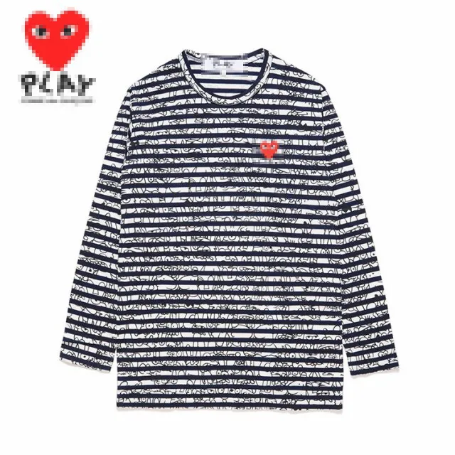 デザイナーティーメンズTシャツcdg com des garconsプレイロングスリーブTシャツxlユニセックスストライプロイヤルブルー/ホワイトレッドハートストリート