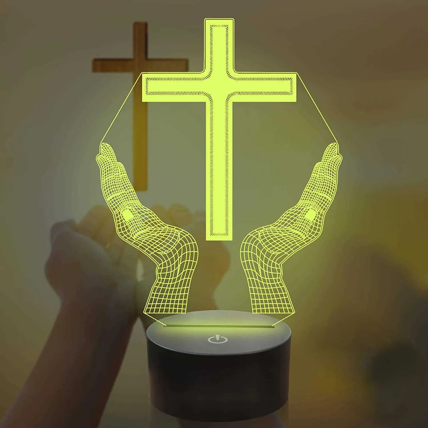 야간 조명 예수 Cross 3d Led 야간 조명 친구 Xmas Easter Room Decor Gifts Crucifix Octical Illusion Desk Table Lamp Nightlight P230325