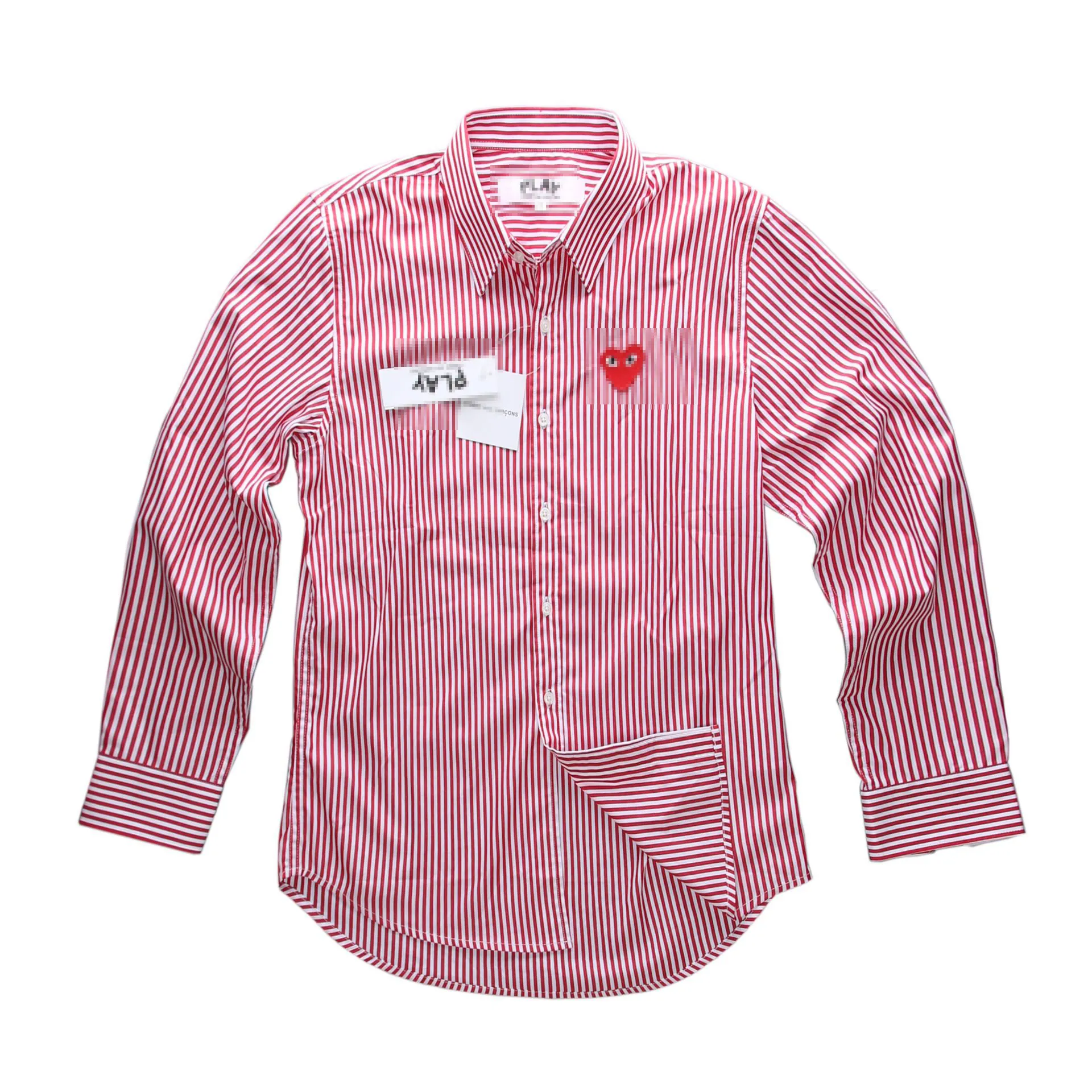 Designer Men's Casual Shirts CDG Com des Garcons Spela Red Heart Rands Long Sleeve Shirts Röd/vit storlek XL -märke