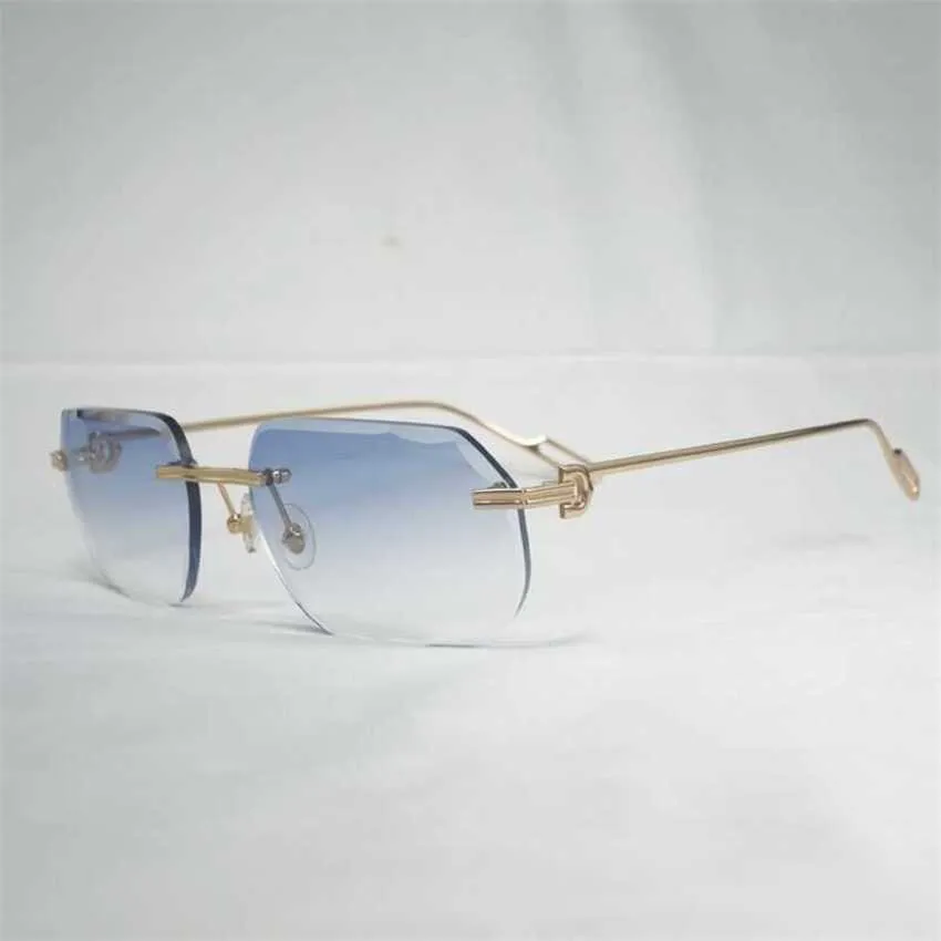 I migliori occhiali da sole firmati di lusso -20% di sconto Vintage senza montatura quadrati da uomo Oculos Diamond Cutting Lens Shape Shade Montatura in metallo Occhiali trasparenti per la lettura Gafas