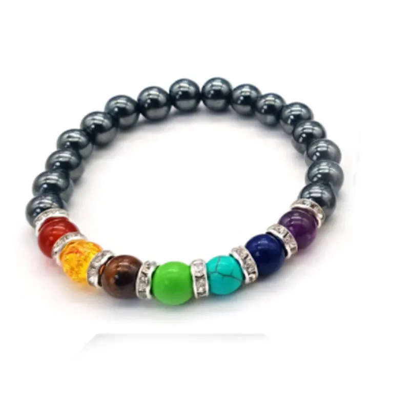 8mm Colorful Natural Stone Handmade Beaded Strands Charm Bracelets For Women Men Elastic Bangle Yoga Jewelry