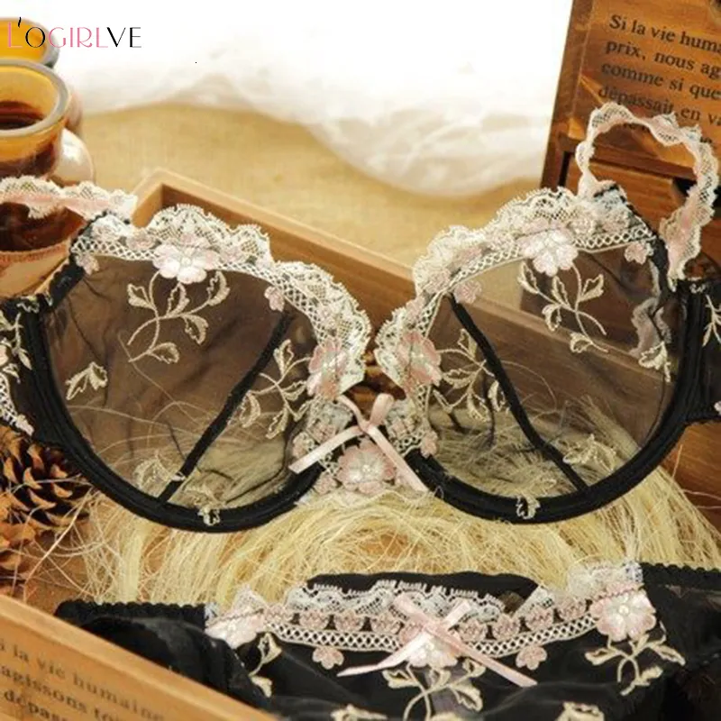 Bras Sets Logirlve Exquisite Embroidery Lotus Pink Ultrathin Womens Sexy  Transparent Lace Underwear Bra Set 230325 From Buyocean05, $13.96